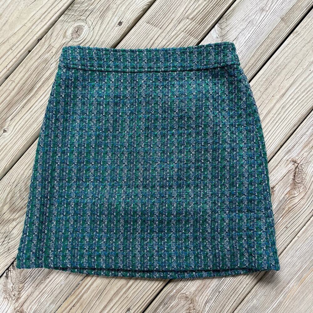 J.Crew Factory Women's Green Tweed A-Line Skirt Size 6. NEW!